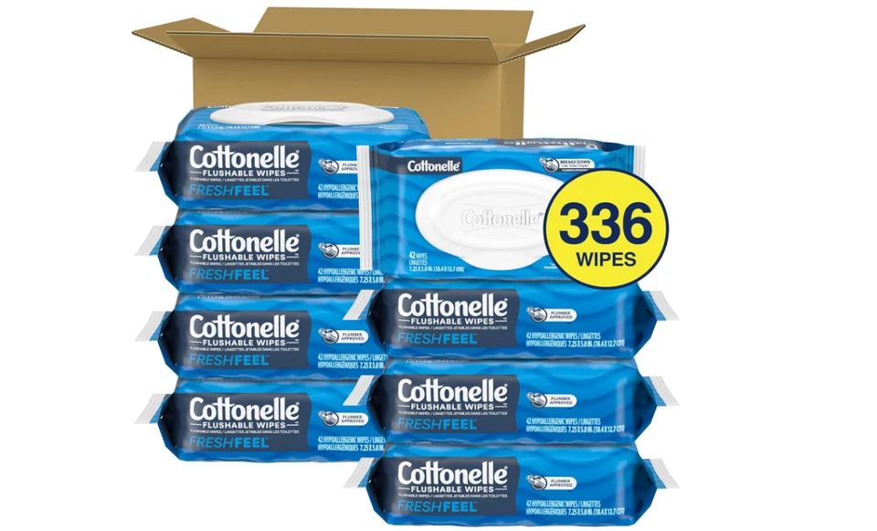 8 Packs Fresh Feel Flushable Adult Wet Wipes, 42 Wipes Per Pack, 336 Total Wipes - Image 2 of 4