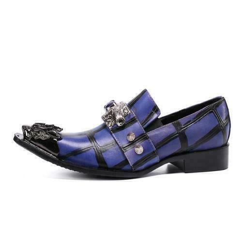 Men's Fashion Metal Heads Pointy Toe Rivet Leather Shoes Youth Party ...