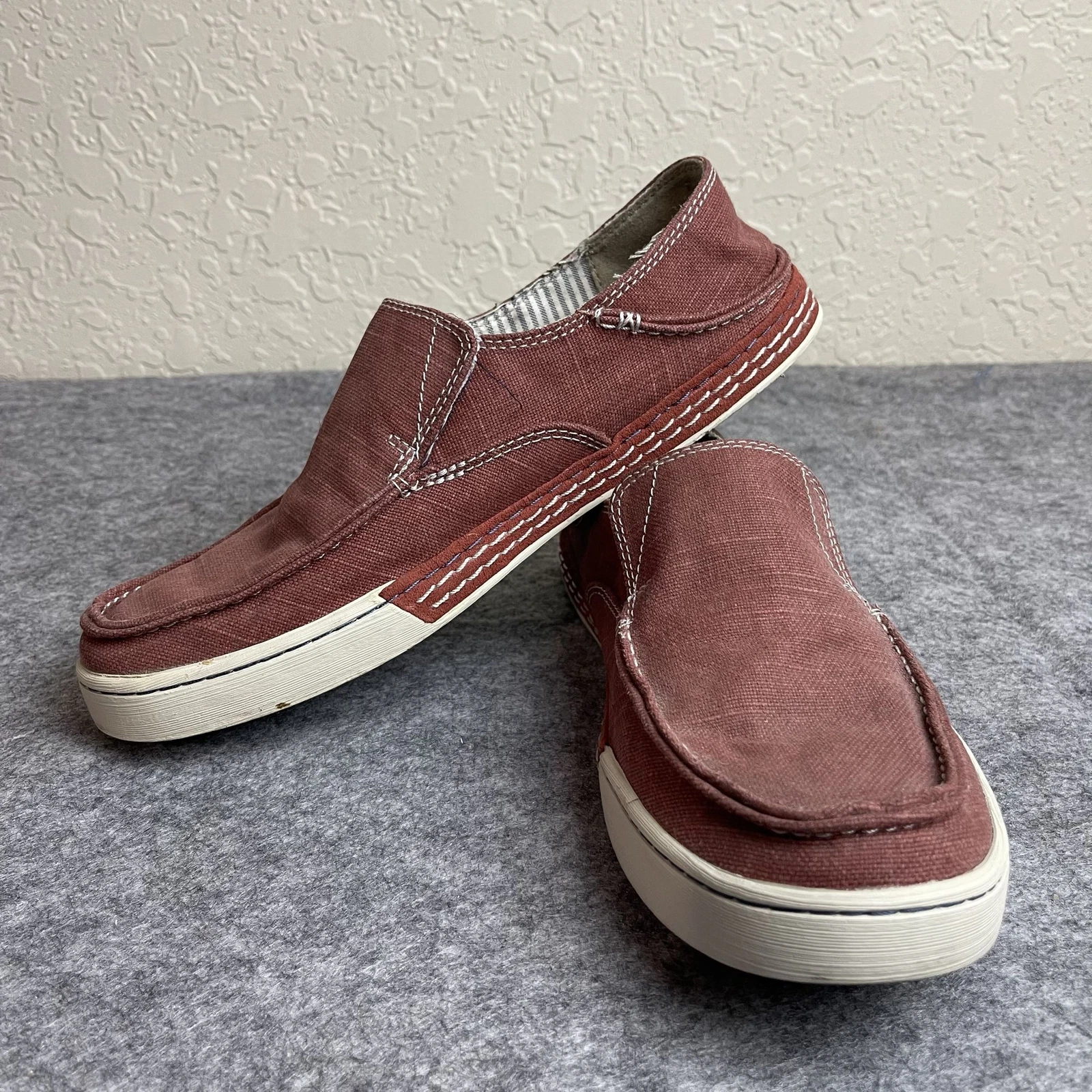 Mocassini uomo Clarks slip on casual taglia 7 5 M rosso tela scarpe comode