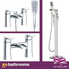 Cheq Modern Chrome Bathroom Taps Mono Bath Filler Shower - Solid Brass