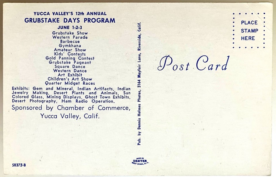 YUCCA VALLEY, CALIF 12th ANNUAL GRUBSTAKE DAYS PROGRAM postcard