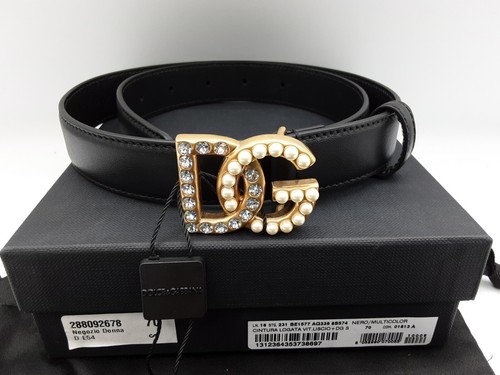 Boucle logo embelli Dolce & Gabbana femme ceinture cuir noir 70cm/28po. 695 $ - Photo 1 sur 12