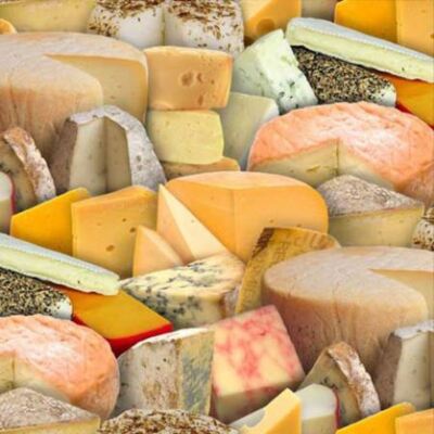 Food Festival Cheese Packed Multi 388E-MLT Cotton Quilting Fabric 1/2 YARD