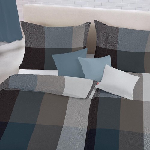 Fleuresse Lech Edelflanell Bettwäsche 200x220 Karo dunkelblau grau 604386-02 - Bild 2 von 4