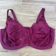 Vintage Vanity Fair Lace Plum Bra 36DD Underwire, Adjustable Silky Feel