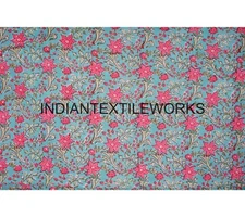 Hand Block Flower Print Cotton Fabric 5 TO 25 Yard Indian Dress Material