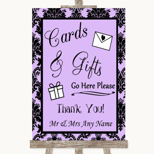 Lilac Damask Cards & Gifts Table Personalised Wedding Sign - Picture 1 of 8