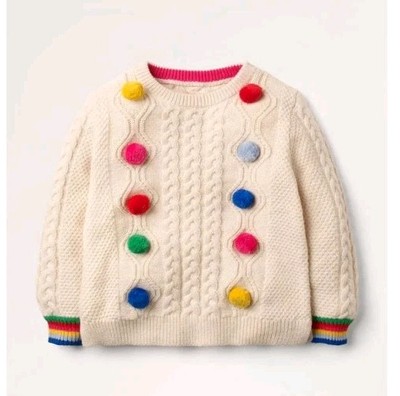 Mini Boden Mädchen Regenbogen Bommel Kabel Pulli Alter 6-7 Jahre Brandneu G1