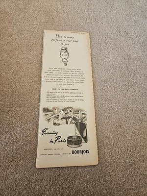 TBOOKL3 MAGAZINE ADVERT 11X4'' BOURJOIS - EVENING IN PARIS 