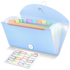 13 Pockets Receipt Coupon Small Accordion File Organizer with Labels Blue
