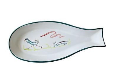 VTG Denby Fish Rooster Fox Signed Albert College MCM Whimsical Dish Tablescape