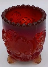 Guernsey Glass Orange & Red Slag Crocus Pattern Vintage Toothpick Holder VTG.