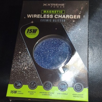 Xtreme Power Magnetic Wireless Charger Glitter Blue 15W Fast Charge 3.3ft USB-C