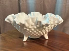 Fenton Vintage Milk Glass Hobnail Pedestal Candy Dish 8”