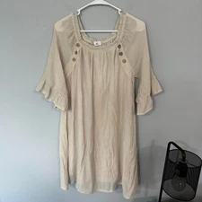 Naif Half Sleeve Gauzy Boho Mini Dress Women's Size Medium Light Beige Crinkle