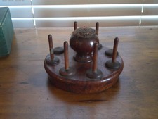 ANTIQUE WOOD BIRDS EYE MAPLE SEWING THREAD SPOOLS HOLDER