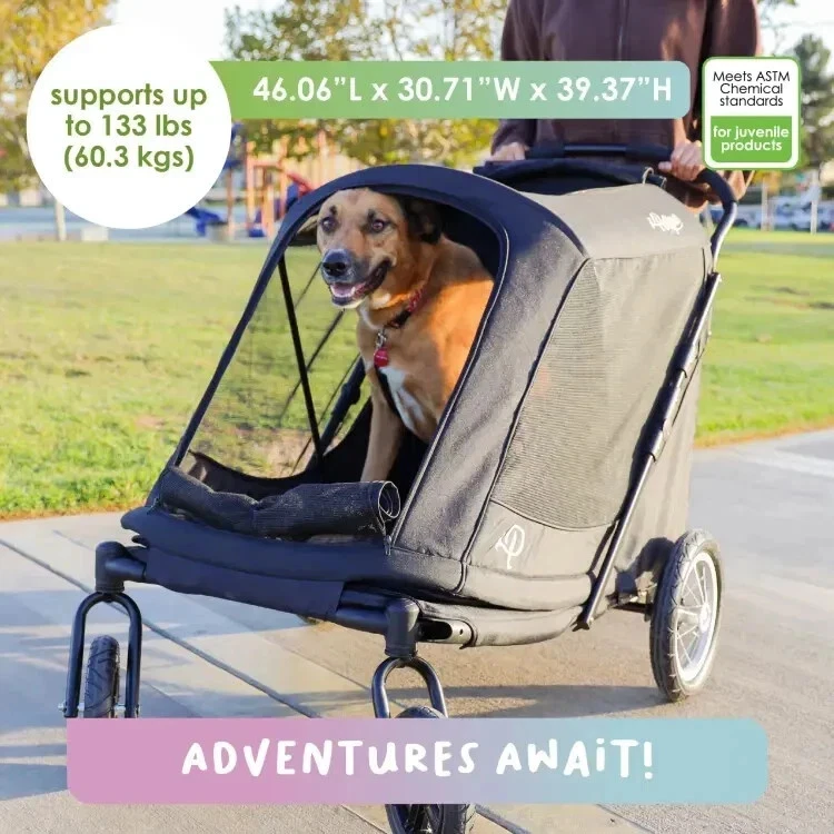 Pet Stroller For Large Dogs - Black Foldable Stroller w/ Tire Pump - Image 3 of 4