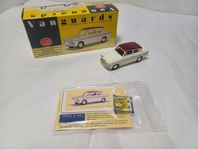 Vanguards VA1002 Ford Anglia, White/Maroon 1:43 Scale Boxed