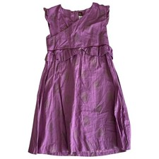 Girl's Tea Purple Gold Floral Dress Sz 12 Cotton Sleeveless A-Line