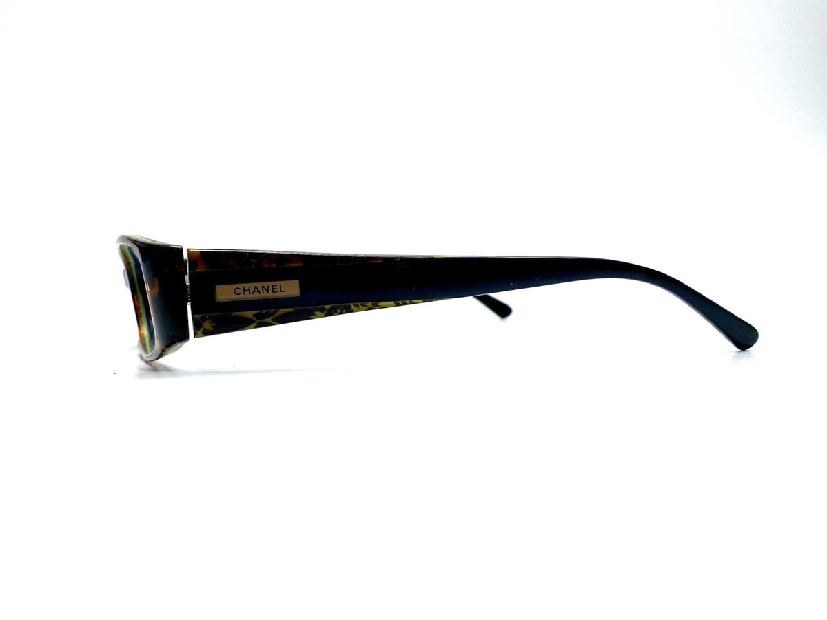 CHANEL Black Brown Floral Rectangular Glasses Wide Temples  display picture 1