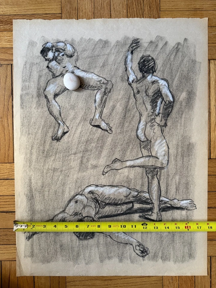 De colección Grande Años 70 Académico Masculino Físico Retrato Hombre Dibujo Gay Int 24 x 18 Foto 2 de 4