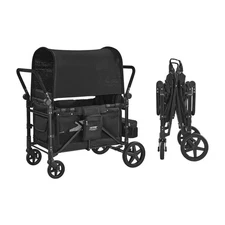 Wagon Stroller for 4 Kids, Push Pull Quad Collapsible Stroller with Adjustable H
