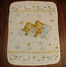 Minky Plush Baby Blanket Sleeping Teddy Bears Lambs Hearts Stars 57" x 41"