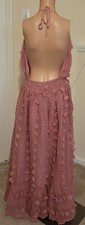 Women's Dusty Rose Floral Appliqué Halter Maxi Sexy Fashion Dress Size L