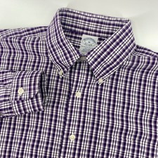 Brooks Brothers Button Down Mens M Purple Check Non-Iron Supima Cotton Shirt