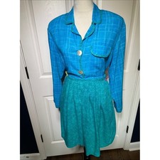 Vintage Carole Little Teal Blue Two-Piece Shorts Shirt Set Size Small