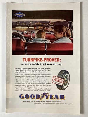 1961 Goodyear Tire Print Ad Mom Baby They Cost No More