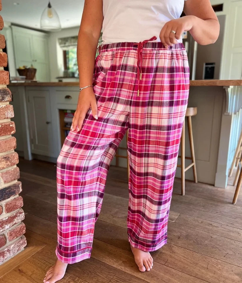 Ex M*S Loungewear Bottoms Women's Checked 100% Cotton Pj pyjamas elastic waist - Image 4 of 4