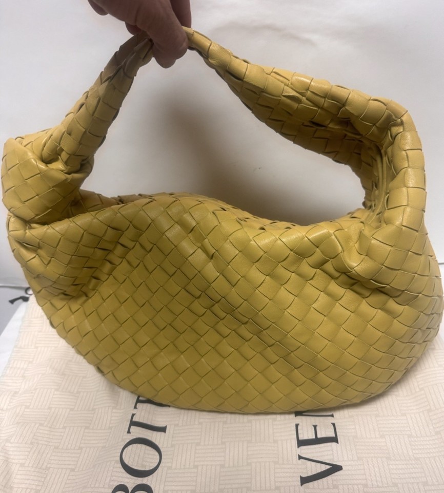 Authentic Bottega Veneta Jodie Medium Intrecciato Yellow Leather Handbag