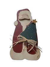 Primitive Santa Figurine Handcrafted Folk Art Christmas Decor Wooden 10"