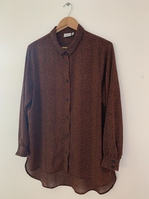 ICHI Button Down Blouse Sz L Lightweight Flowy Transitional Earthy Packable