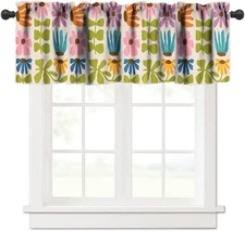 Abstract Retro Bohemia Floral Kitchen Curtain Valance, 60S 70S Vintage Boho F...