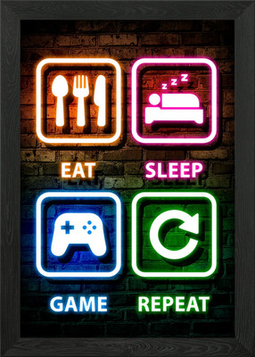eat sleep game repeat Framed Wall Art Poster Canvas Print Picture