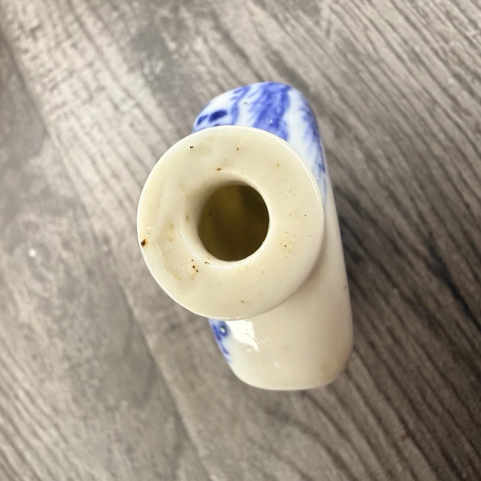 ANTIGUA BOTELLA DE TABACO DINASTÍA QING CHINA AZUL BLANCO PORCELANA CABALLO GENTE 6 cm Foto 3 de 4