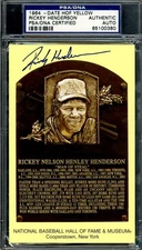 Rickey Henderson PSA DNA Signed Gold Hall of Fame Plaque Postcard Autograph
