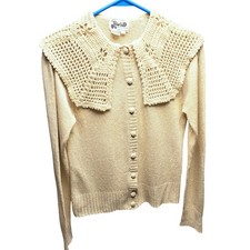 Vintage Hewlett Ivory Crochet Sweater GIRLS SIZE L Silk Korea 70s cottage core
