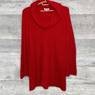 BB Dakota Chunky Red Cowl Turtleneck Sweater Dress Womens L Bell Sleeve  Tunic