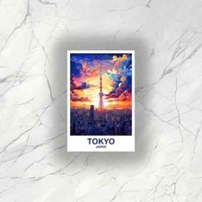 Tokyo Travel Sticker Japan Skyline Art Decal with Vibrant Sunset Aesthetic