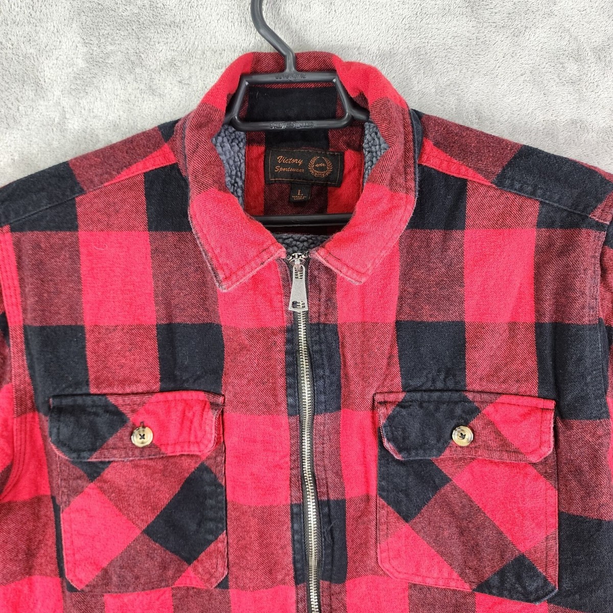 Mens Victory Sportswear Red & Black Buffalo Plaid Sherpa