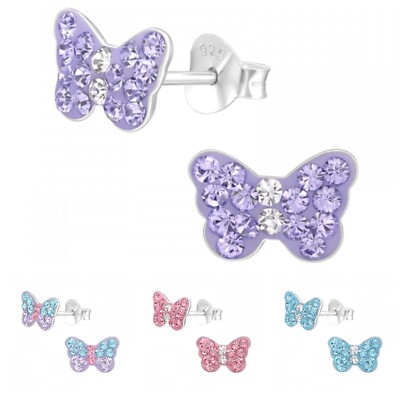 Schmetterling Kinder Ohrstecker 925 Silber Ohrringe Mädchen Blau Lila Zirkonia