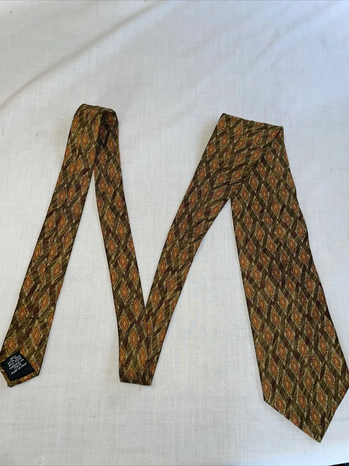 "Corbata de vestir Rubinacci Italia para hombre talla 56"" dorada argyle seda negocios fiesta formal" Foto 4 de 4