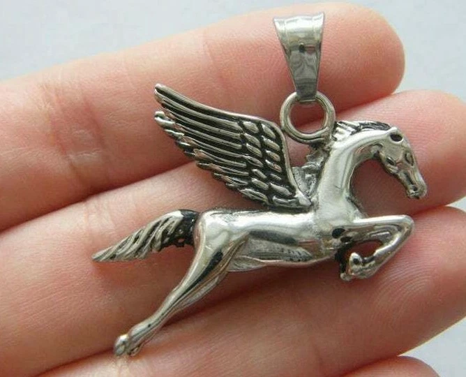 Твердый металл мужской лошадь подвеска подвеска 14K белое золото покрытием серебра - Изображение 2 из 4