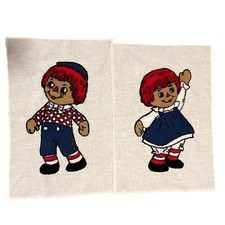 Vintage Raggedy Ann  Andy Handmade Puffy Fabric Panels 17.5  x12  