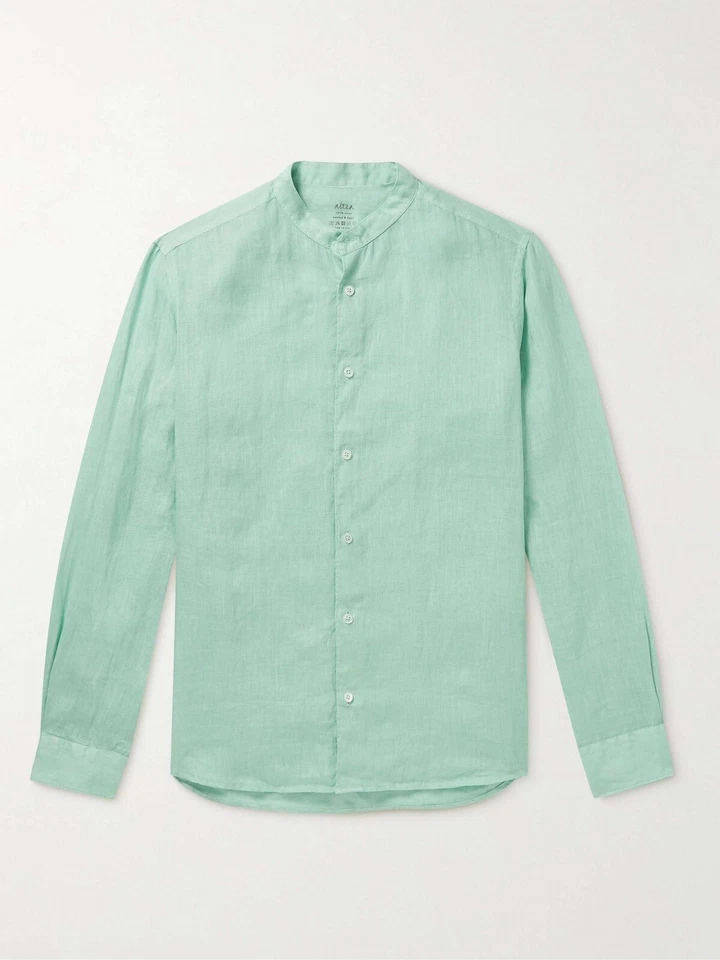 Altea Grandad Collar Linen Shirt - Medium - Turquoise - Image 2 of 3