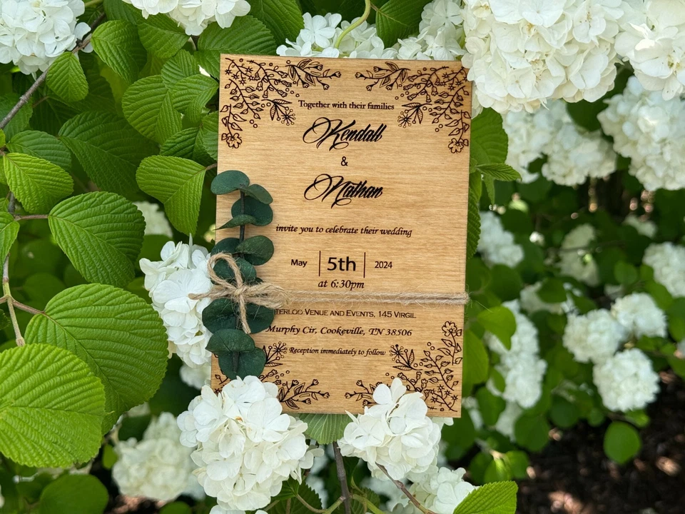 Invitación de boda | Juego de invitación de boda de madera de eucalipto | Corte láser Foto 3 de 4