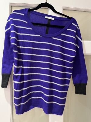 Duffy Cashmere Pullover blau, weiß und schwarz gestreift 100% Kaschmir Größe S